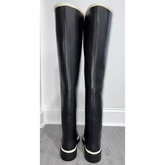 Chanel 22K Black White Caoutchouc CC Logo Thigh High Pull On Rubber Rain Boot 40 - Picture 10 of 12